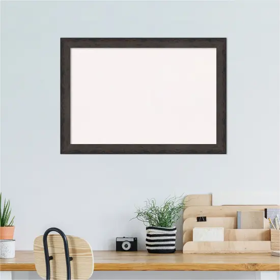 Dappled Narrow Wood Framed Corkboard, White Cork Black Brown {5}