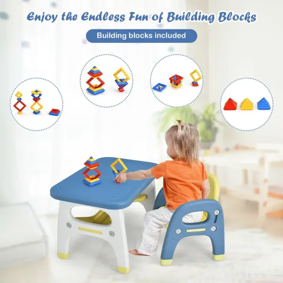 Kids Activity Table and Chair Set with Montessori Toys for Preschool and Kindergarten-Blue {5}