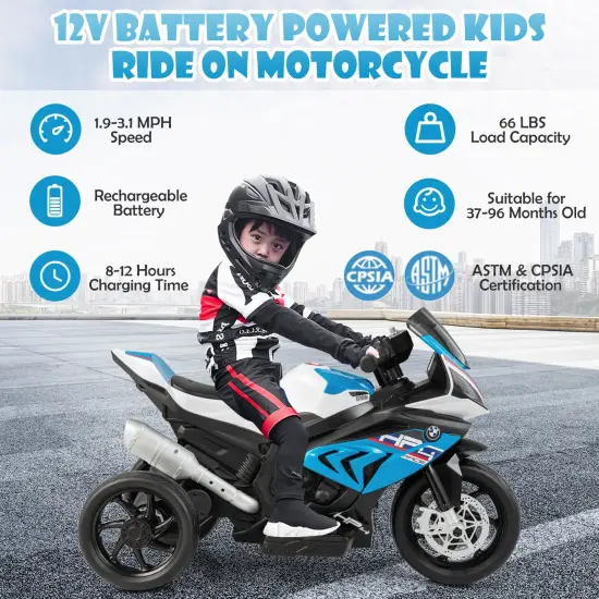 12V Kids Motorcycle Ride-On Toy with USB Port Perfect Gift for Kids Birthdays or Other Festivals Blue {4}