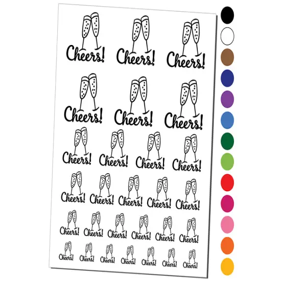 Cheers Champagne Toast Cursive Text Temporary Tattoo Water Resistant Fake Body Art Set Collection Yellow {1}