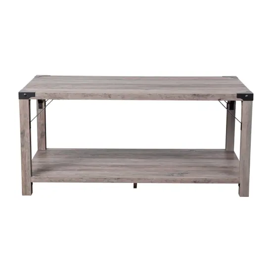 Merrick Lane Green River Modern Farmhouse Engineered Wood Coffee Table and Powder Coated Steel Accents Gray Wash {3}
