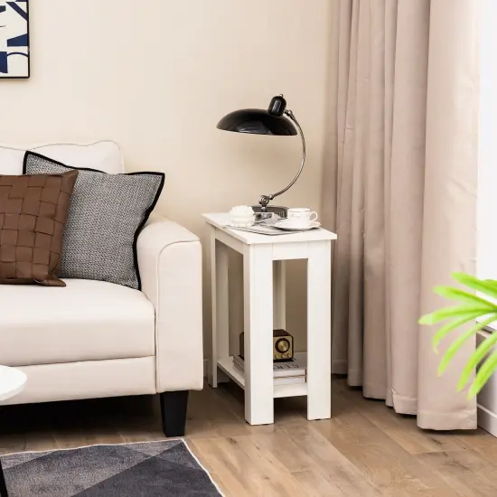 2-Tier Modern Compact End Table with Storage Shelf White {1}