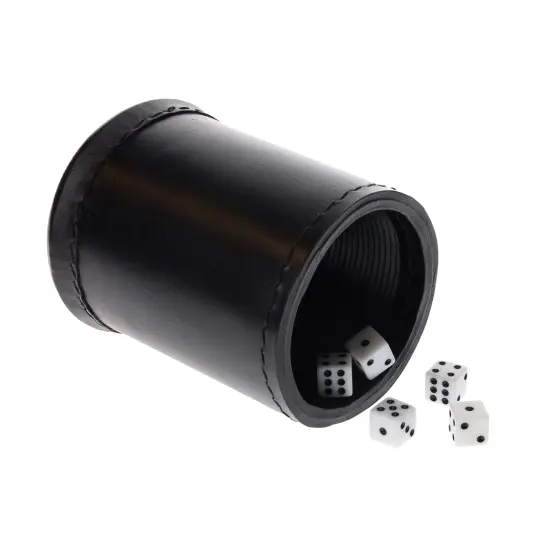 WE Games Professional, Leather Dice Cup Set - 5 Dice, Instructions for 10 Dice Games & Cloth Carry Bag {2}