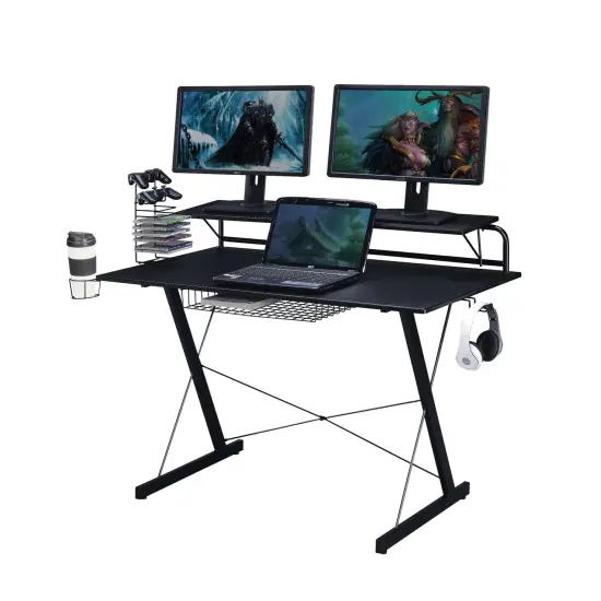 Techni Office Solutions 47.25" Black Unique Techni Sport TS-200 Carbon Computer Gaming Desk with Shelves {4}
