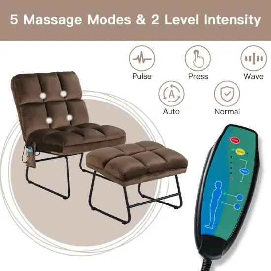 Massage Chair Velvet Accent Sofa Chair with Ottoman and Remote Control Brown {4}