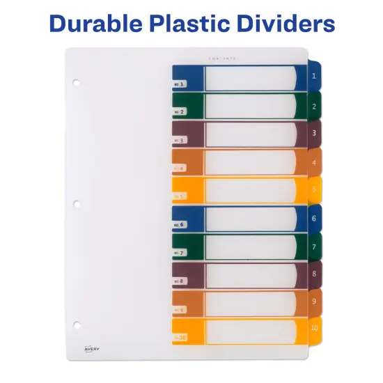 Avery Ready Index Plastic 10 Tab Binder Dividers, Customizable Table of Contents, Multicolor Tabs, 1 Set (11818) {5}