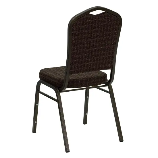 Emma and Oliver Crown Back Stacking Banquet Dining Chair BrownFab/GoldVein {4}