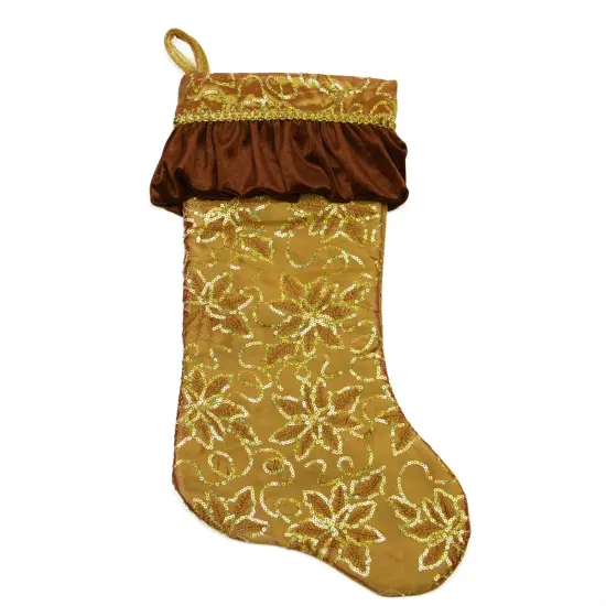 Northlight 19" Gold Sequined Floral Venetian Style Ruffle Cuff Christmas Stocking {1}