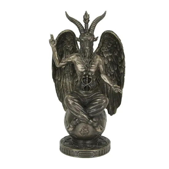 Baphomet Sabbatic Goat Idol Sitting On Globe Statue Satanic Occult Altar {1}
