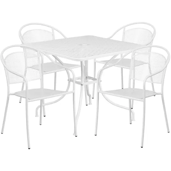 Emma and Oliver Commercial 35.5" Square Metal Garden Patio Table Set w/ 4 Round Back Chairs Light Gray {5}