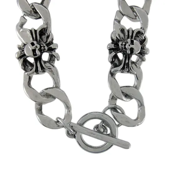 Curb Chain Link Bracelet with Vintage Cross and Skulls {4}