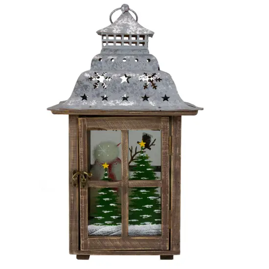 Northlight Rustic Wooden Snowman "Sweet Home" Pillar Candle Christmas Lantern - 16.5" Silver {6}