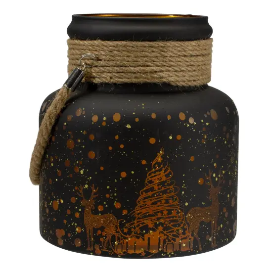Northlight 8" Gold Deer and Pine Trees Flameless Christmas Glass Candle Lantern Brown {1}
