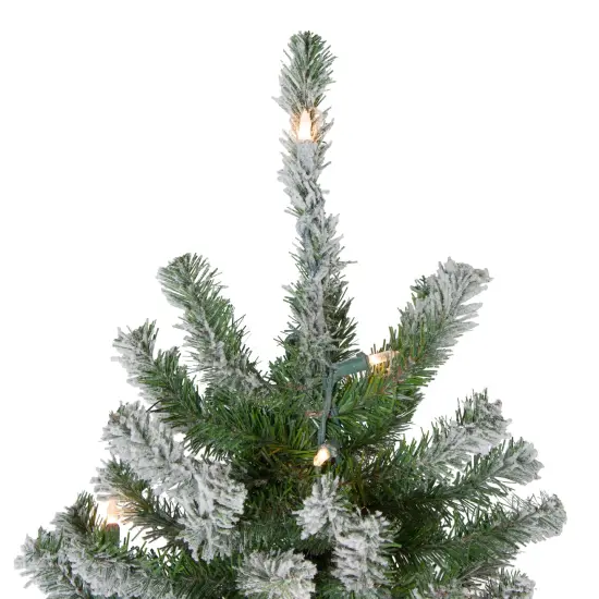 Northlight Pre-Lit Slim Flocked Alpine Artificial Christmas Tree - 7' - Clear Lights Green {5}