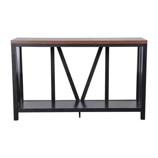 Merrick Lane Erikson Modern Farmhouse Engineered Wood Sofa Table with Wood Bracing and Lower Shelf Black/Walnut {3}