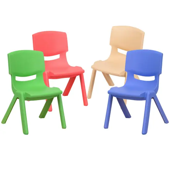 Emma and Oliver 4 Pack Plastic Stackable Pre-K/School Chairs with 10.5"H Seat Assorted {2}