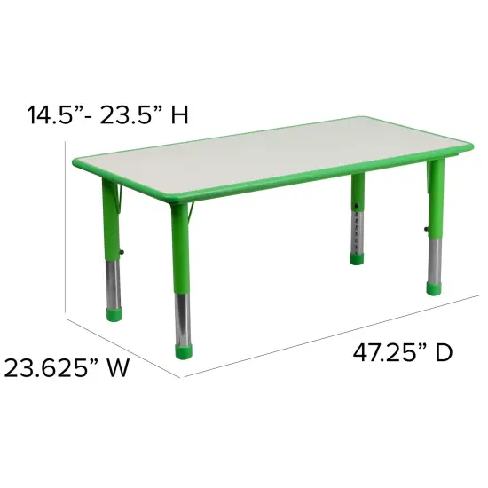 Emma and Oliver 23.625"W x 47.25"L Rectangular Plastic Height Adjustable Activity Table Set with 4 Chairs Green {4}