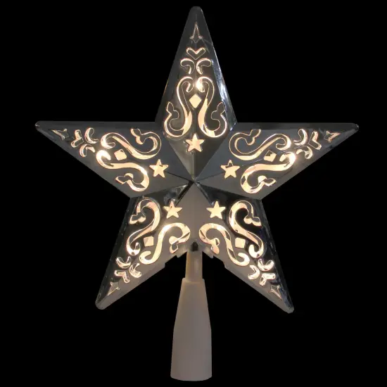 Northlight 8.25" Silver Scroll Star Lighted Christmas Tree Topper - Clear Lights {3}
