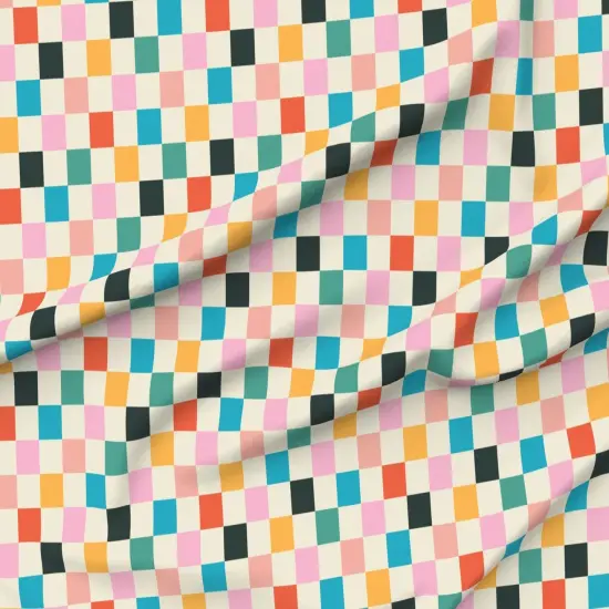 Various Fabrics by the Yard or Fat Quarter Retro Checkerboard Pink Orange Modern Multicolor Checker Check Custom Printed Fabric by Spoonflower {6}