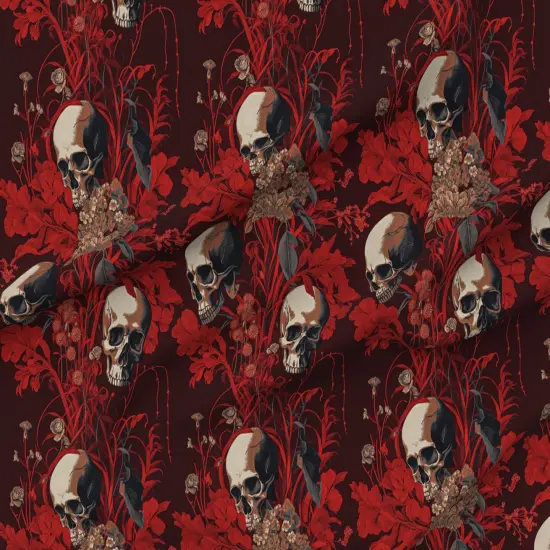 Various Fabrics by the Yard or Fat Quarter Spooky Floral Maroon Red Large Scale Skulls Vines Custom Printed Fabric by Spoonflower {6}