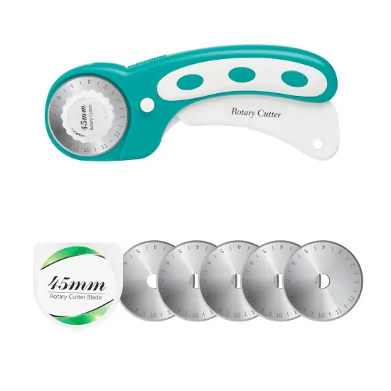 45mm Rotary Cutter with 5pcs Extra Blades, Ergonomic Handle Rolling Cutter with Safety Lock for Fabric, Leather, Crafting, Sewing, Quilting, Fabric Rotary Cutter Perfect for Left & Right Hand (Green) {2}