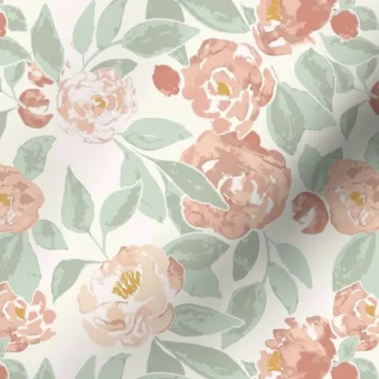 Various Fabrics by the Yard or Fat Quarter Watercolor Peony Blush Pink Sage Small Scale Delicate Botanical Modern Rose Floral Custom Printed Fabric by Spoonflower {7}