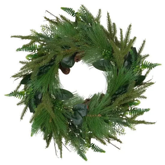 Northlight Real Touch™️ Long Needle Pine and Mixed Foliage Artificial Christmas Wreath - 25" - Unlit Green {1}