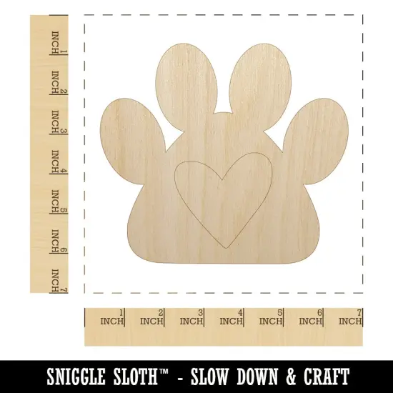 Paw Print with Heart Dog Unfinished Wood Shape Piece Cutout for DIY Craft Projects {1}