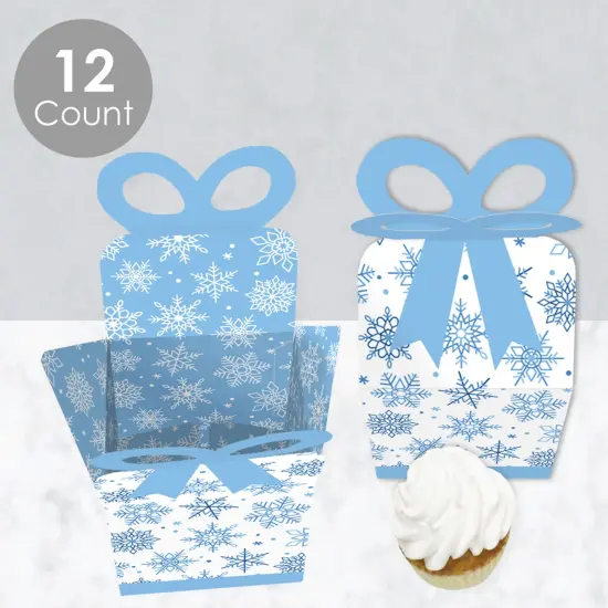 Big Dot of Happiness Blue Snowflakes - Square Favor Gift Boxes - Winter Holiday Party Bow Boxes - Set of 12 {4}