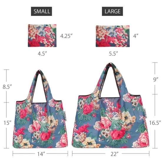 Wrapables Large & Small Foldable Tote Nylon Reusable Grocery Bags, Set of 2 Bouquet {2}