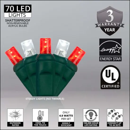 Wintergreen 70 5mm Red Cool White LED Christmas Lights 4-in Spacing 120v Cool White, Red {2}