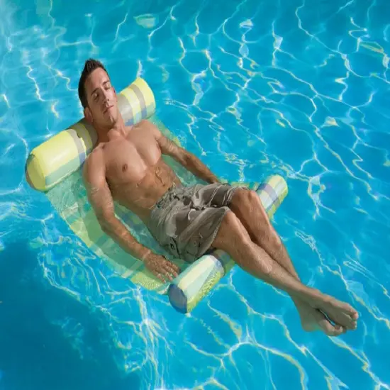 Swim Central Inflatable Green and Blue Plaid Extra Large Water Hammock Pool Lounger, 54-Inch {3}