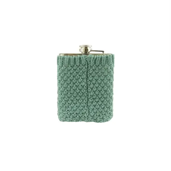 Wild Eye Stainless Steel Drinking Flask with Cozy Robin's Egg Blue Knit Sweater - 7 oz Metallic {3}