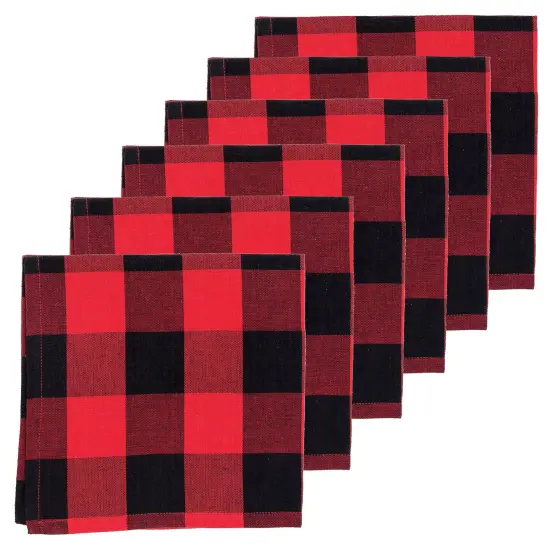 Franklin Black/Red Check Gingham Plaid Woven Napkin Set of 6 {3}