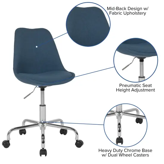 Merrick Lane Marilyn Swivel Office Chair with Height Adjustable Swivel Seat in Stylish Upholstery Blue {2}