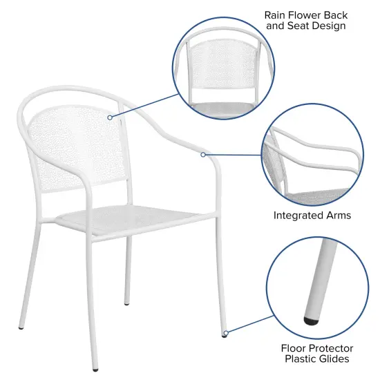 Emma and Oliver Commercial Grade Colorful Metal Patio Arm Chair with Round Back White {2}