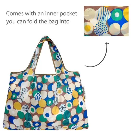 Wrapables Large & Small Foldable Tote Nylon Reusable Grocery Bags, Set of 2 Happy Dots {5}