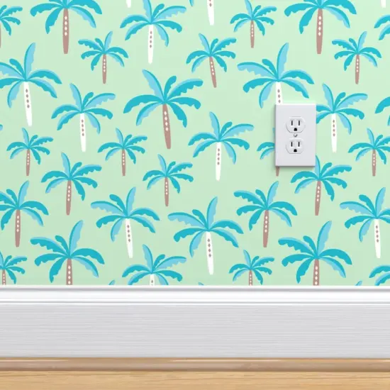 Pre-Pasted Wallpaper 2FT Wide Green Trees Tree Palm Sun Jungle Summer Beach Tropical Hawaii Island Surf Palms Coastal Chic Small Scale Custom Pre-pasted Wallpaper by Spoonflower {4}