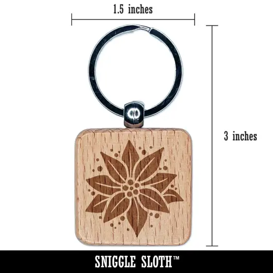 Poinsettia Flower Christmas Engraved Wood Square Keychain Tag Charm {2}