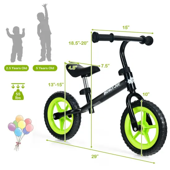Kids No Pedal Balance Bike with Adjustable Handlebar and Seat Black {3}