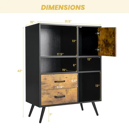 Costway Industrial Buffet Sideboard Storage Cabinet Organizer Cupboard with Cubbies Drawers {3}