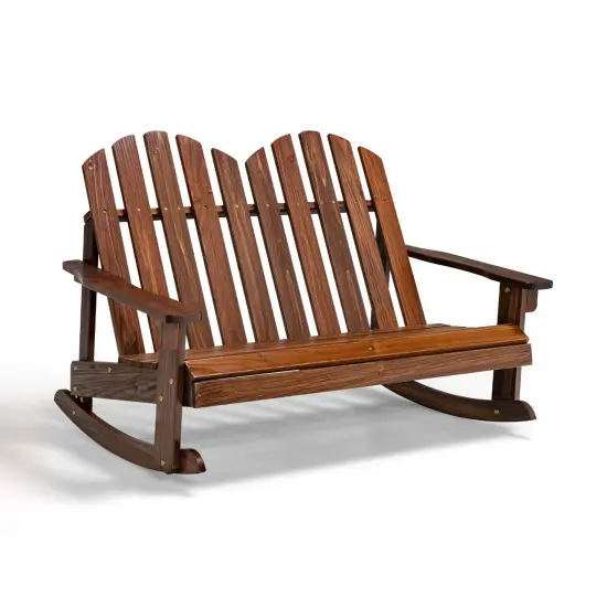 2 Person Adirondack Rocking Chair with Slatted seat for kids Brown {3}