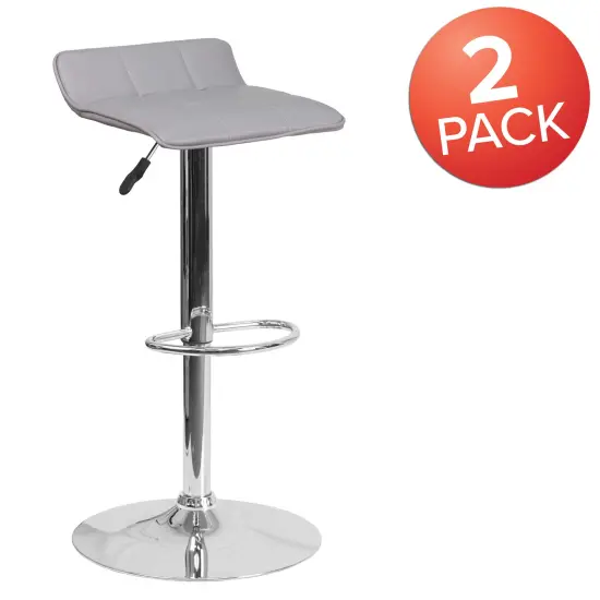 Emma and Oliver 2 Pack Contemporary Vinyl Adjustable Height Barstool with Quilted Wave Seat and Chrome Base Gray {5}