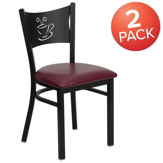 Emma and Oliver 2 Pack Coffee Back Metal Restaurant Chair BurgVYL/BlackMetal {5}