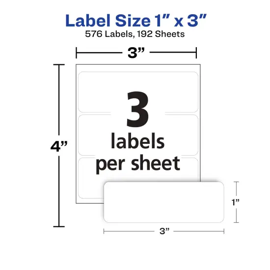 Avery Multi-Use Removable Labels, 1" x 3", White, Non-Printable, 8 Packs, 576 Blank Labels Total (21932) {4}