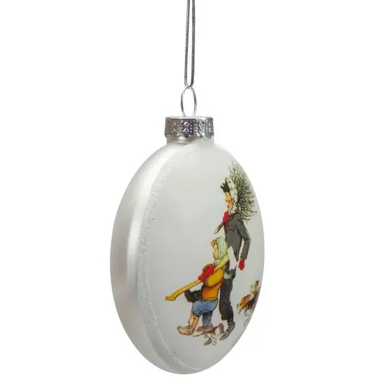 Northlight Norman Rockwell 'Bringing Home The Tree' Glass Disc Christmas Ornament - 3" White {5}