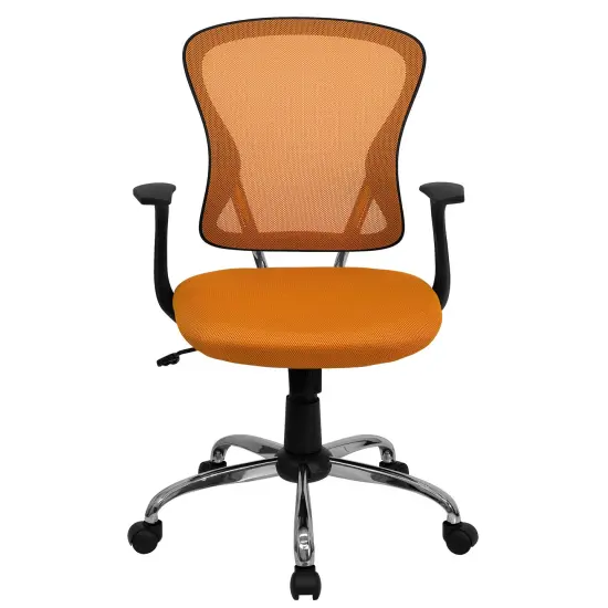 Emma and Oliver Mid-Back Mesh Swivel Task Office Chair with Chrome Base and Arms Orange {3}