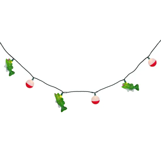 Northlight Bass and Bobber Patio Light Set - 6' Green Wire - 10ct {5}