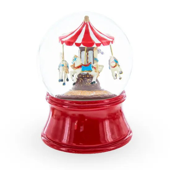 Whirling Carousel Wind-up Spinning Horses Musical Water Globe {1}
