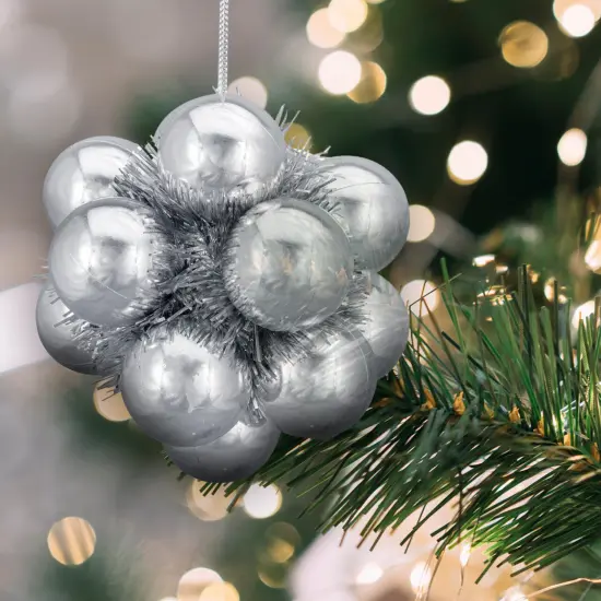 Northlight 4.25" Shiny Silver Balls and Tinsel Christmas Ornament {4}